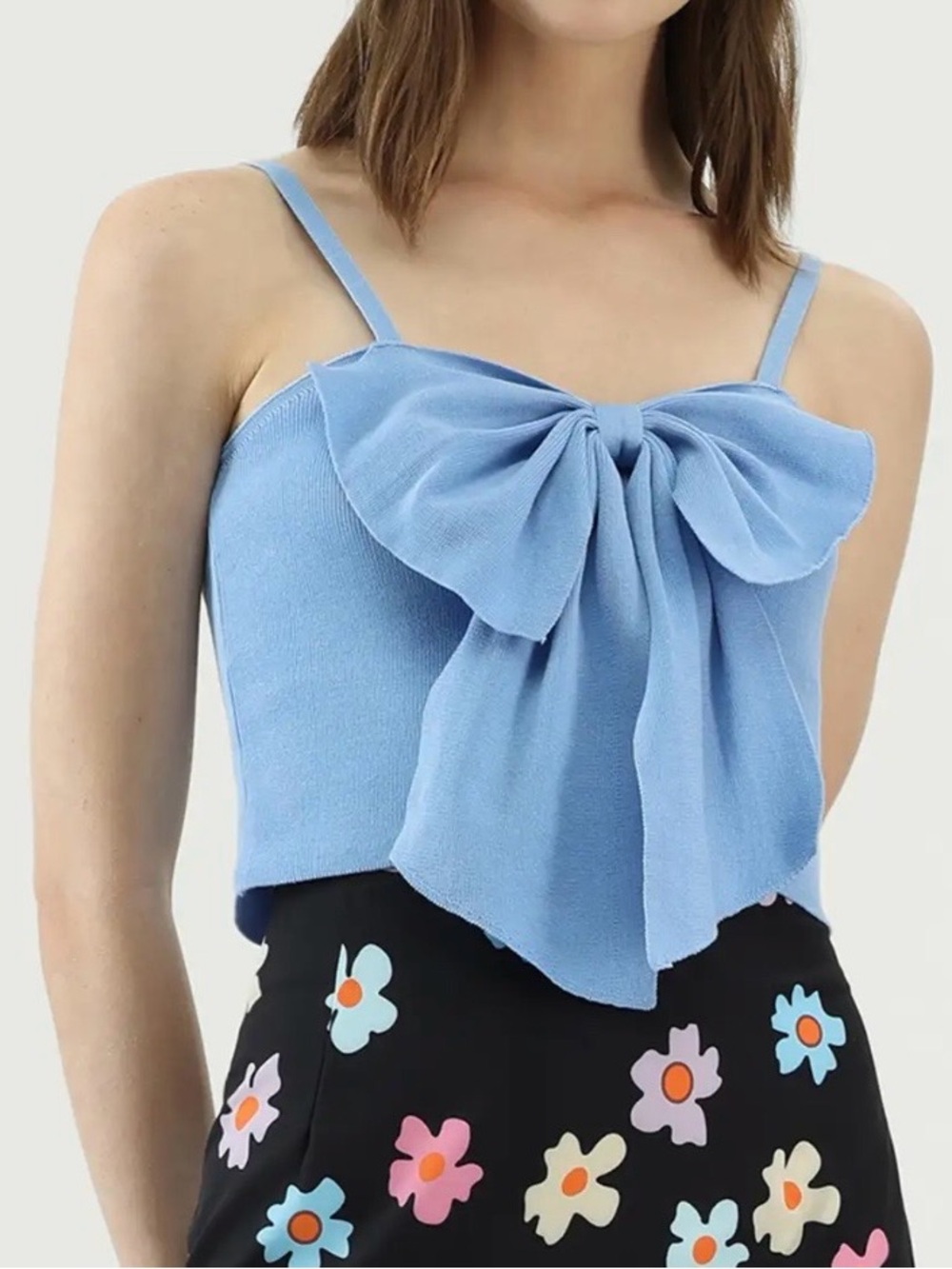 Cider Blue Bow Spaghetti Strap Crop Top Size M